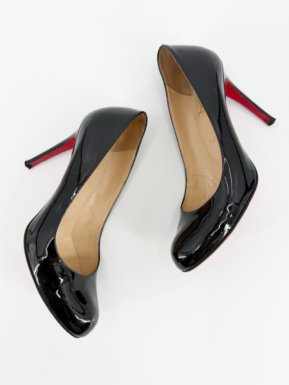 Christian Louboutin Simple Pump 85 Black Patent Leather Heels Round Toe Size 39